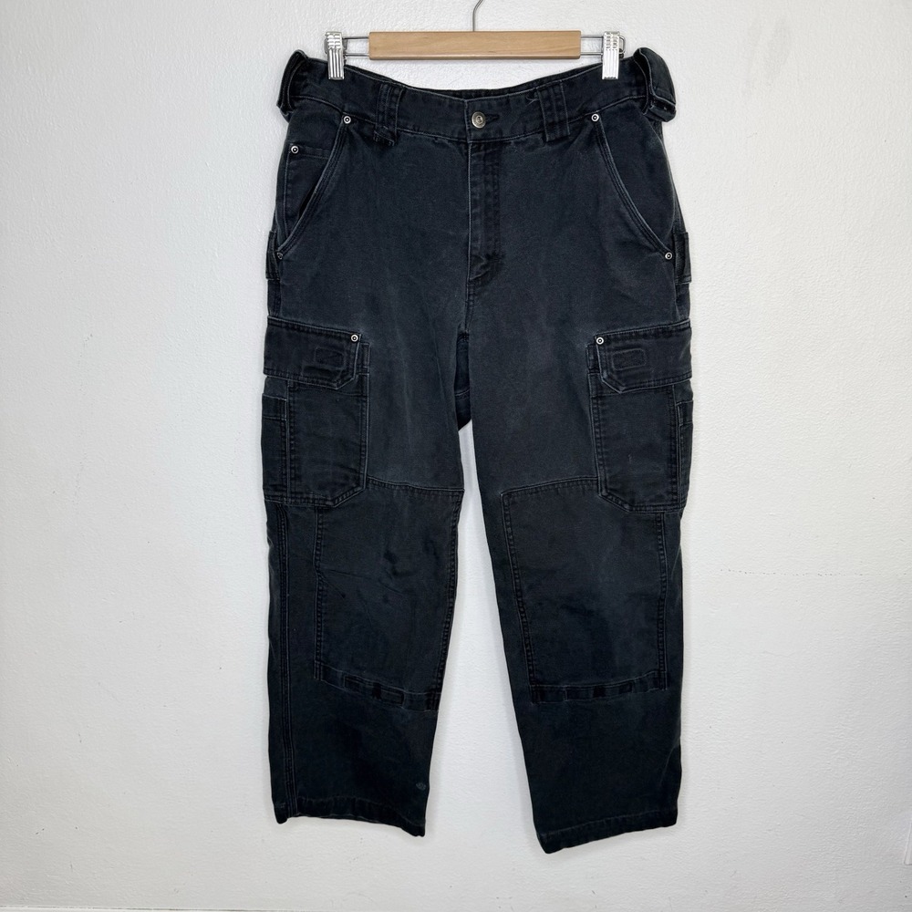 Duluth Trading Co Fire Hose Cargo Work Pants Black Distressed Workwear Mens 34